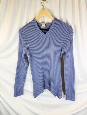 L.L. Bean Women's  Cornflower Blue V-Neck Ribbed Knit Sweater Preppy Y2K Sz M